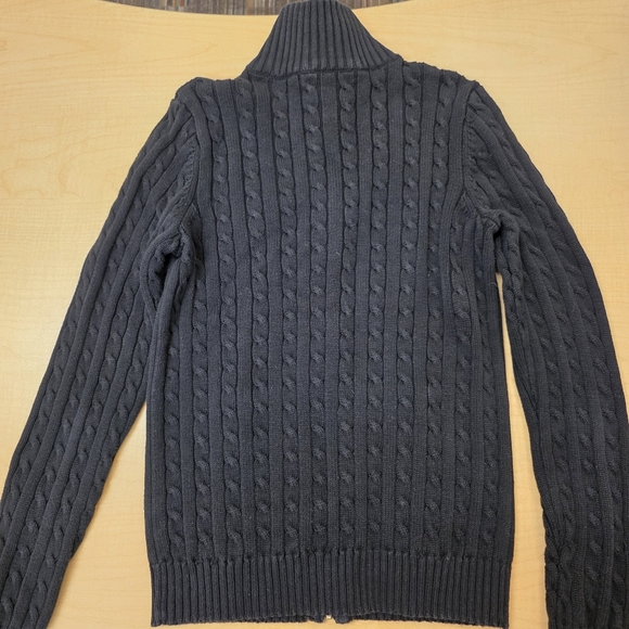 Lauren Ralph Lauren XS Black Cable Knit Full Zip Sweater Gold Zipper RLL Logo - Picture 3 of 7